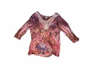 Essentials Top Size 1X Pink Floral Sequins Y2K Fairy Grunge
